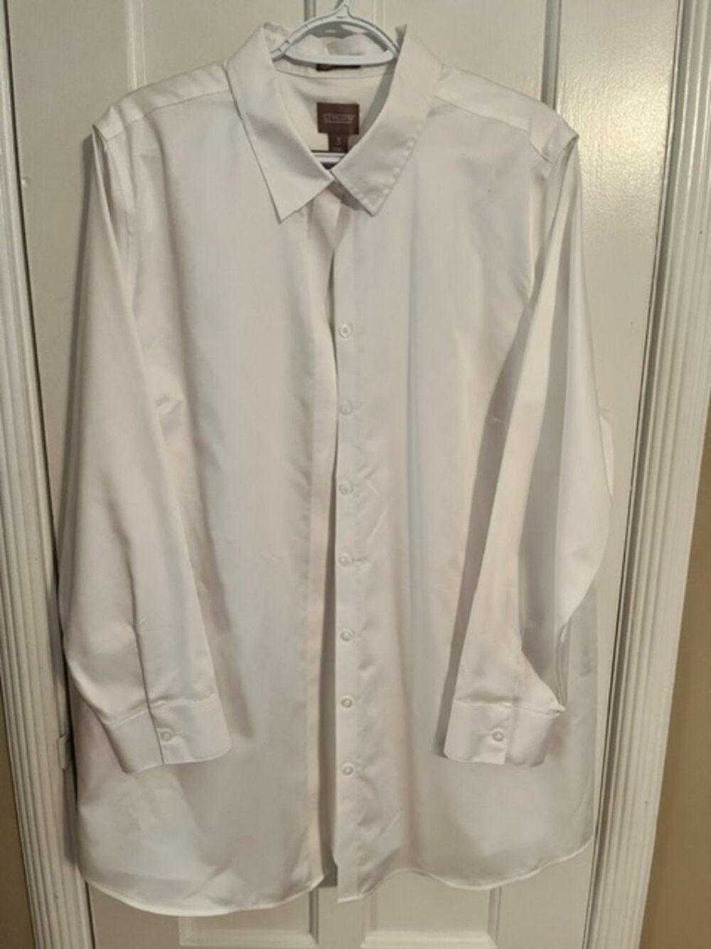 CHICO'S WHITE BUTTON FRONT TUNIC, 3 (16/18), LS; EXCELLENT CONDITION; CLASSIC